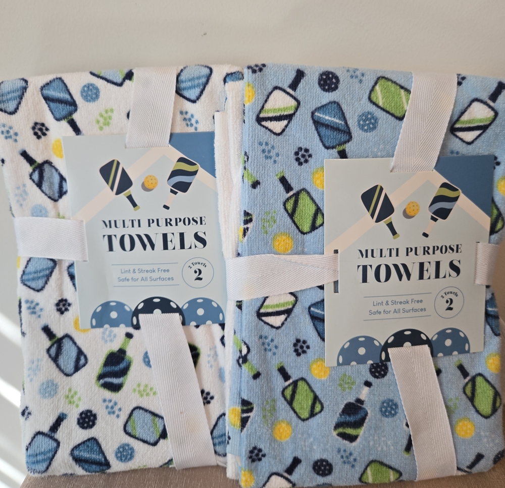 Pickleball Multi-Purpose Cotton Towels 4 Towels Total (2 Packs of 2) 15" x 25"